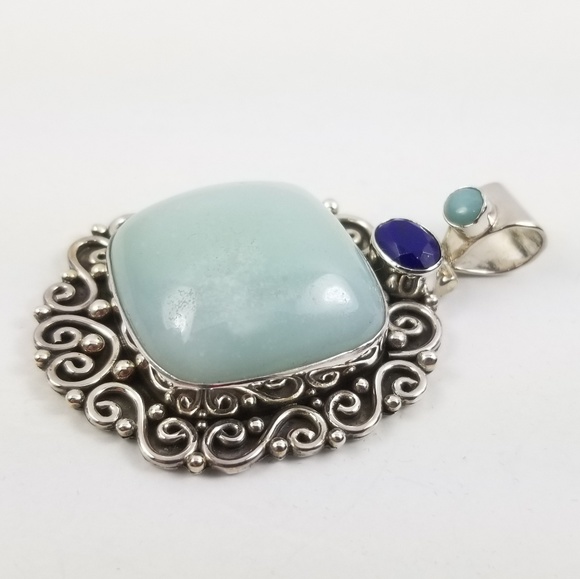 QVC Jewelry - Artisan Sterling Blue Quartz  & Lapis Pendant